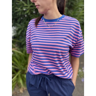 T-SHIRT MARIE BLEU ET ROSE